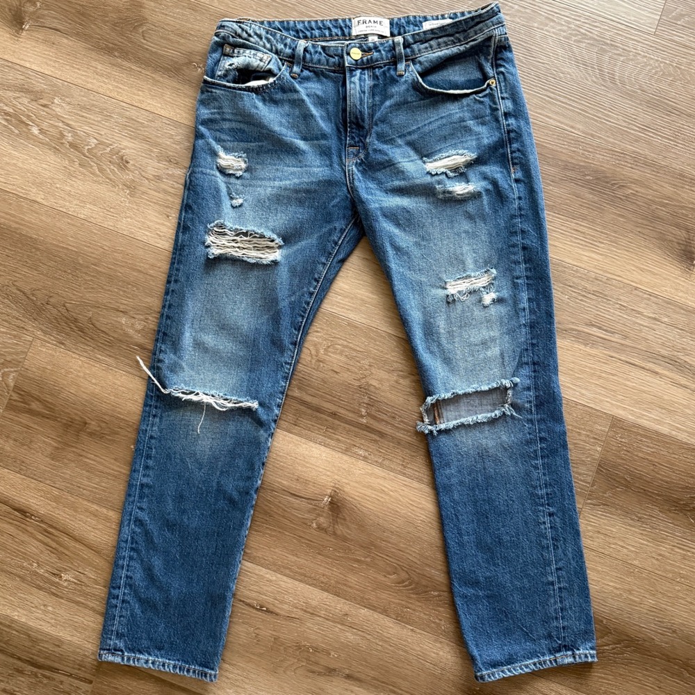 FRAME Denim Le Grand Garçon "Westminster" Distressed Jeans - Size 28 (size 6) - Picture 1 of 9